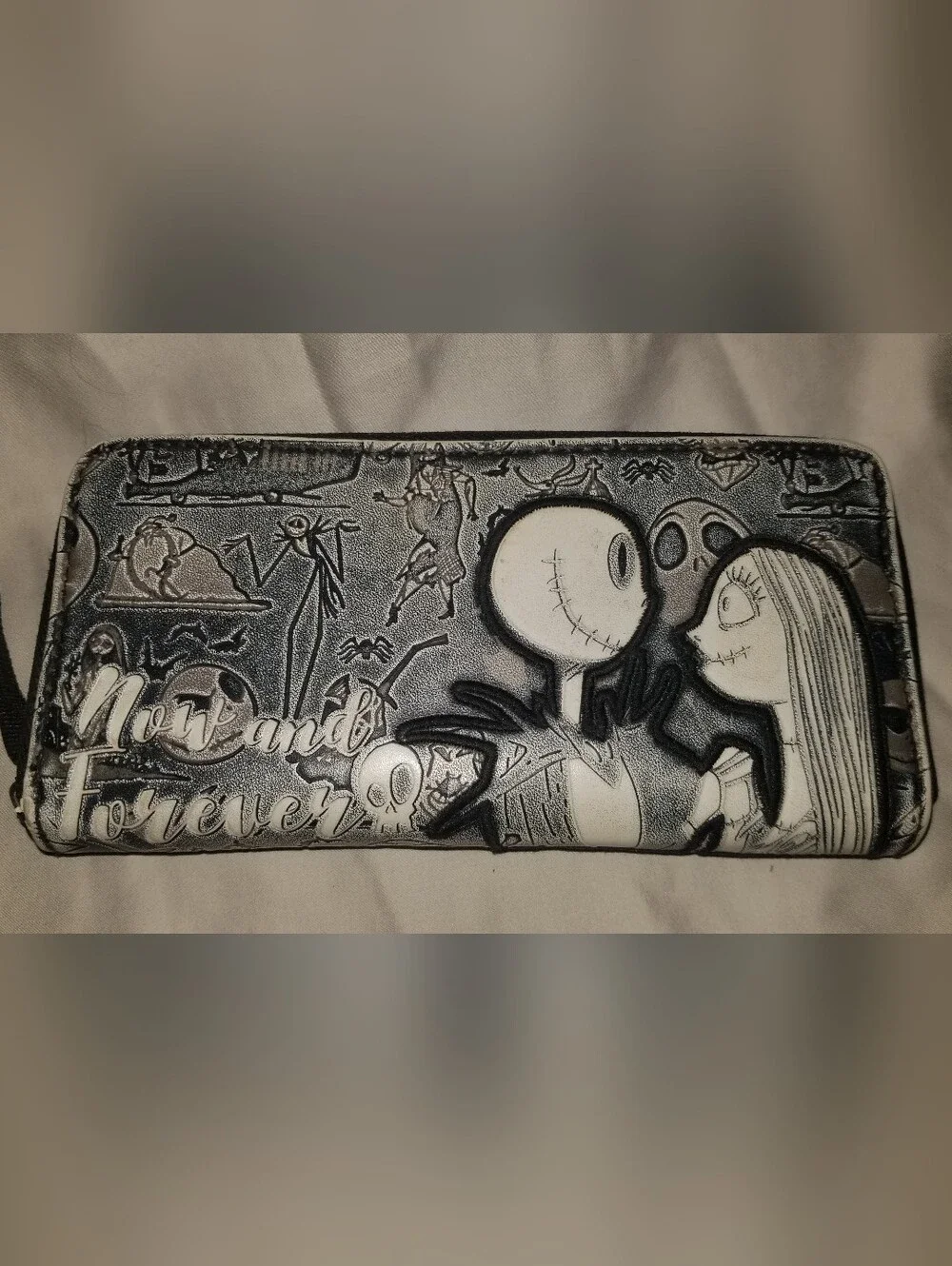 Jack and Sally Themed Black and White Men's or Women's Zip Wallet